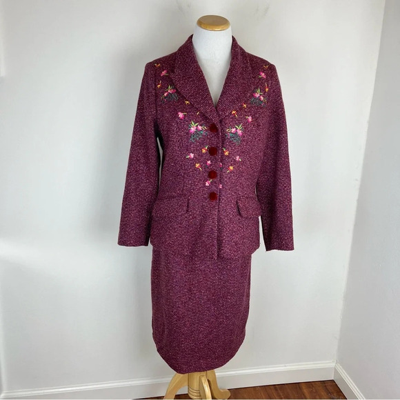 Kenzo Studio Vintage Designer Tweed 2 Piece Suit Blazer Jacket Skirt Set Pink - Picture 3 of 9